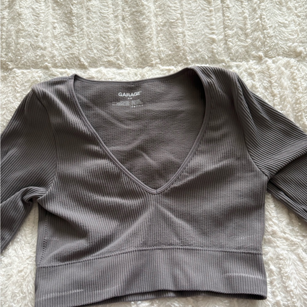Garage Taupe Ribbed Knit Top